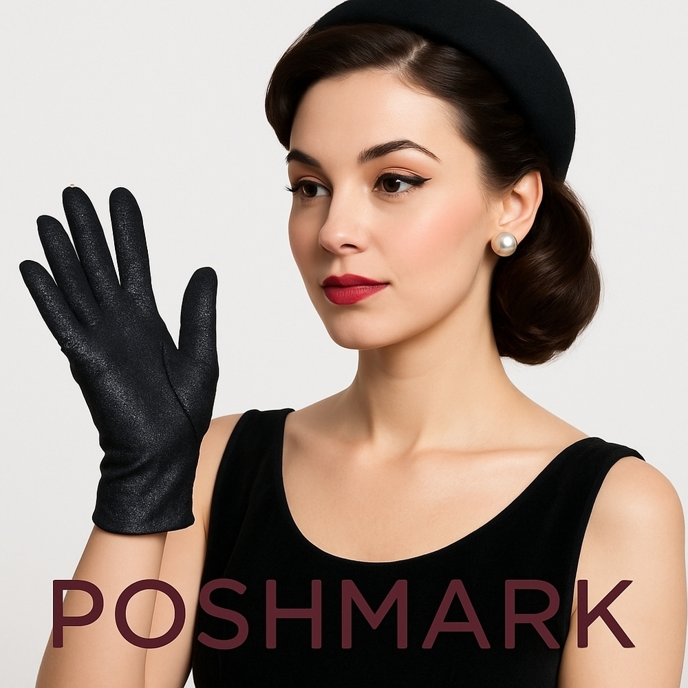 Vintage black glittery gloves 7.5